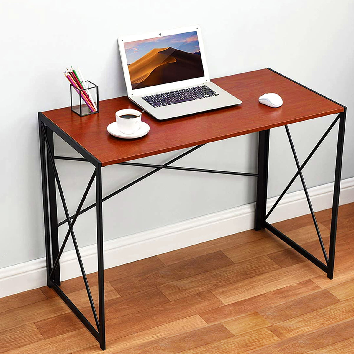 Industrial Look Metal Folding Computer Table Desk Home Office Study Workstation 