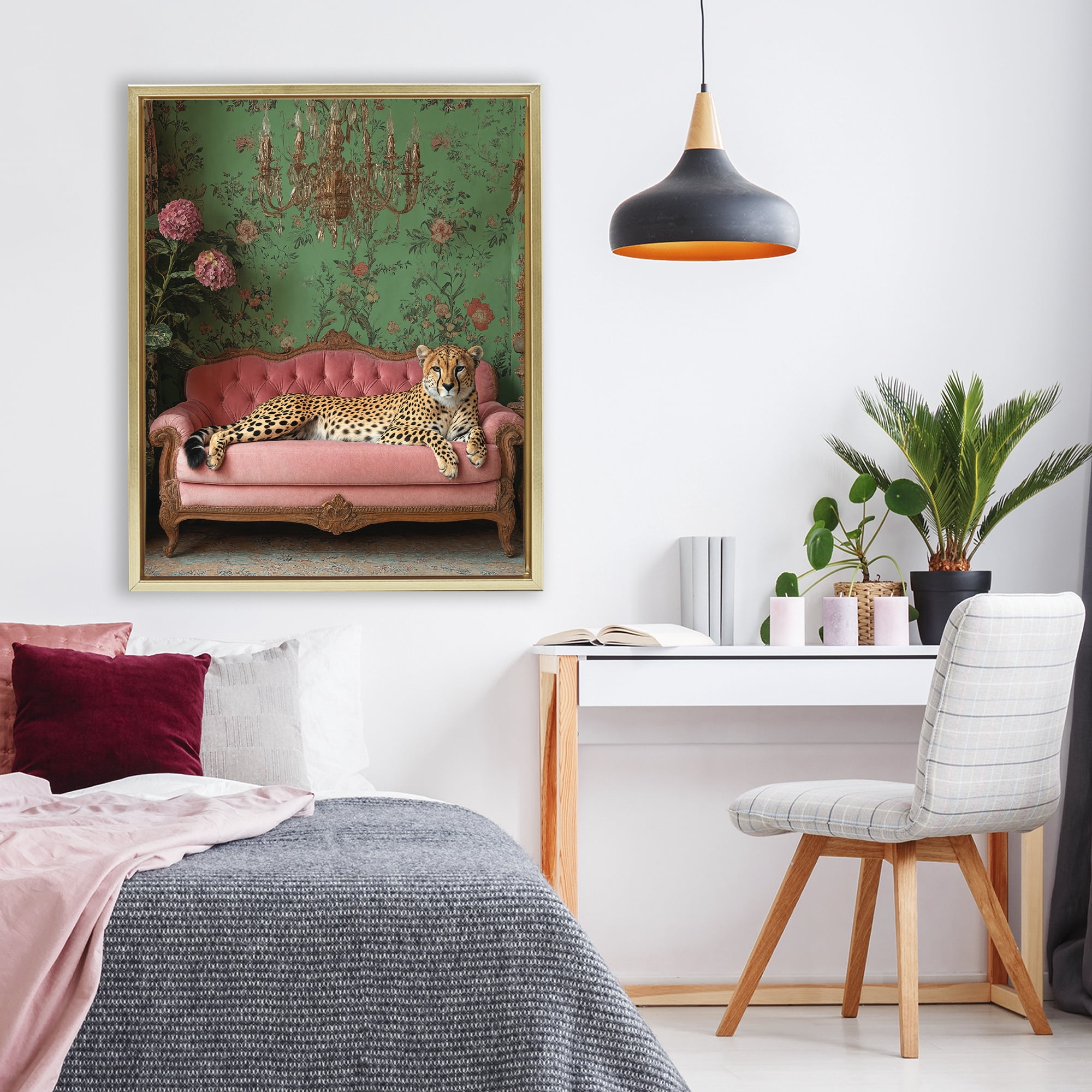 Stupell Industries Ornate Sophisticated Leopard Lounging Gold Framed Floater Canvas Wall Art, design by Scott Stulberg