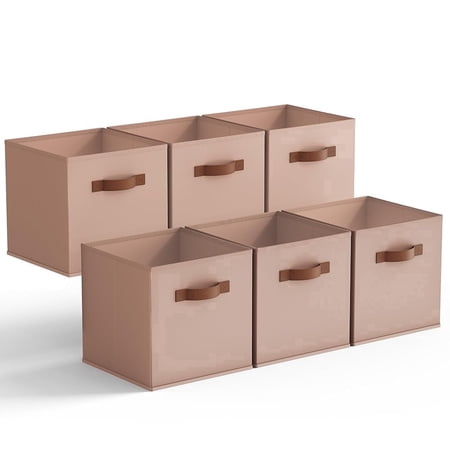 GRANNY SAYS Storage Cubes with Leather Handles 11 Inch Collapsible Storage Bins for Bedroom Organization Clothing Storage Bins for Shelves 6-Pack Dusty Pink