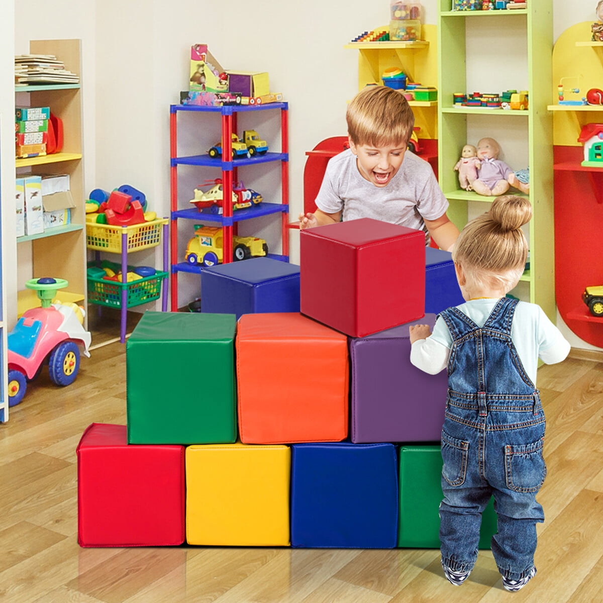 Gymax 12-Piece 8'' PU Foam Big Building Blocks Colorful Soft