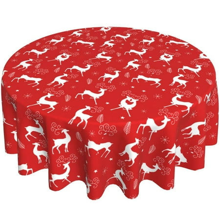 

Red Christmas Round Tablecloth White Deer Print Tablecloth Polyester Water Repellent Easy To Clean Table Cover For Living Room Bedroom Christmas-Deer-150cm