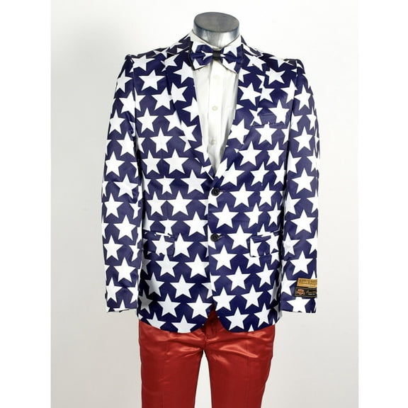 Mens 2 Button Blue & White Stars American Flag 4th of July Patriotic Suit By Alberto Nardoni Brand Designer