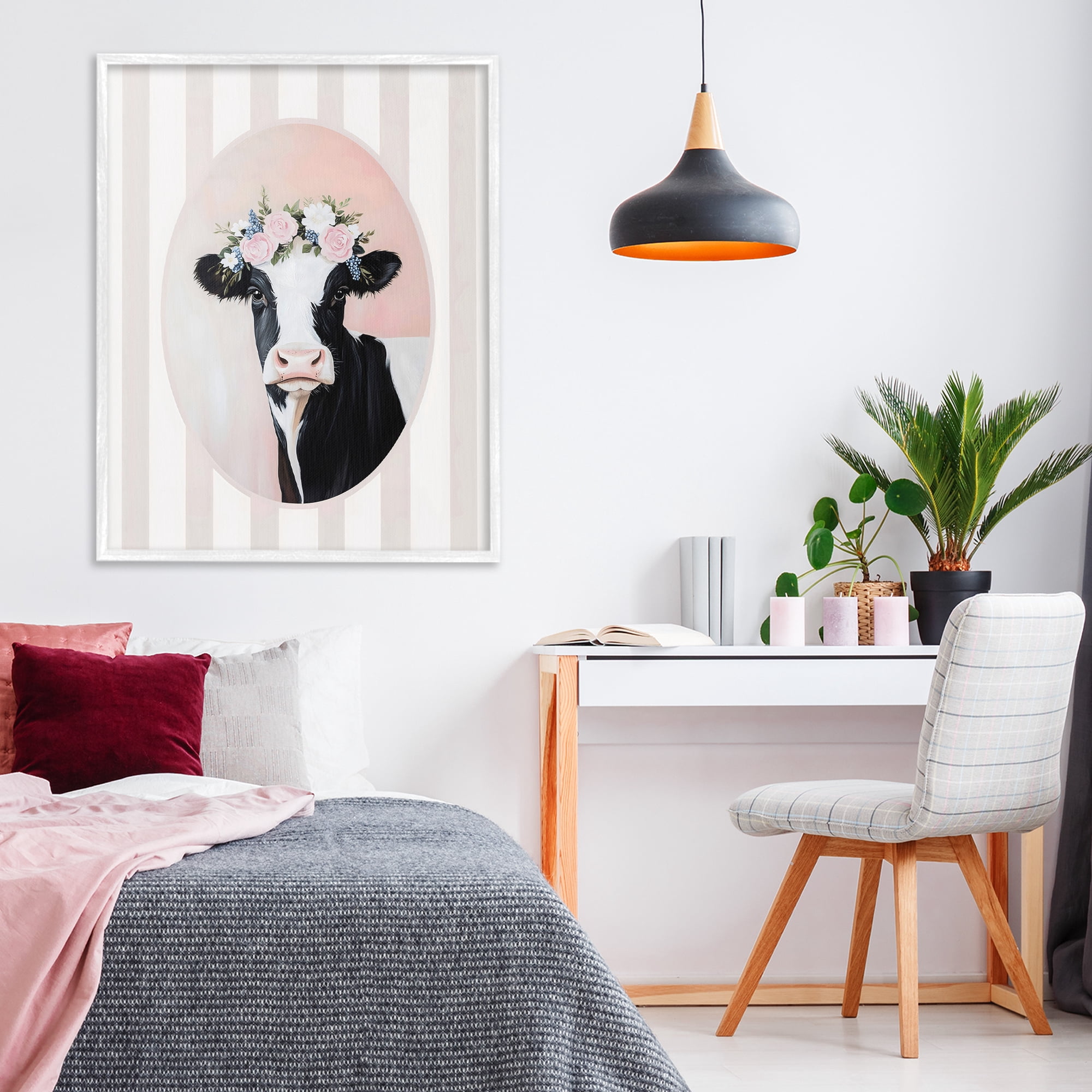 Stupell Industries Soft Cow with Floral Crown White Framed Giclee Art, design by Arlington Prints