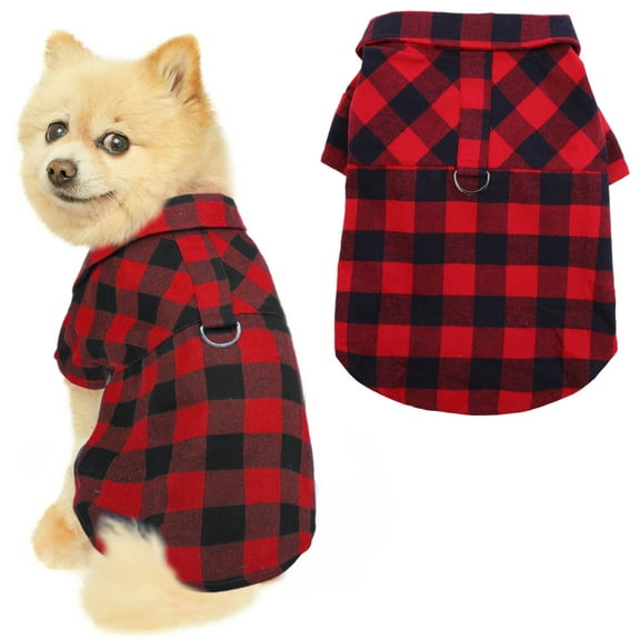 Queenmore Dog Shirt Plaid Puppy Clothes, Summer Gift for Small Medium Large Dogs Soft Pet T-Shirt Breathable ,Polyester-cotton Red&Black Plaid