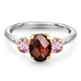 thumbnail image 3 of Gem Stone King 925 Silver and 10K Yellow Gold Red Garnet and Pink Lab Grown Diamond Engagement Ring for Women | 2.03 Cttw | Oval Checkerboard 8X6MM | Gemstone January Birthstone | Size 5, 3 of 6