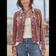thumbnail image 4 of Chaqueta de Terciopelo de Larga de Color Liso para Mujer, Abrigo Corto Informal con Hebilla y Bolsillos. Rosa M, 4 of 5