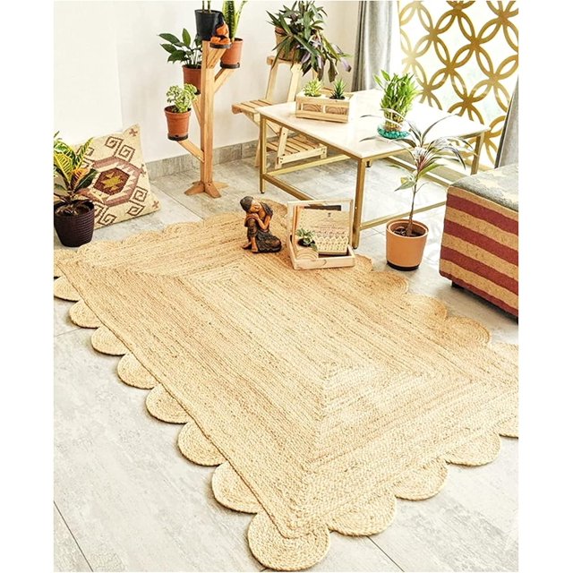 Natural Jute Scalloped Rug, Natural Jute Rug, Bohemian Scallop Rug, Boho Decor Rug, Area Rug, Handwoven Jute Rug, Custom Rug, Decorative Rug (6X9 Feet Jute Rug, Brown)
