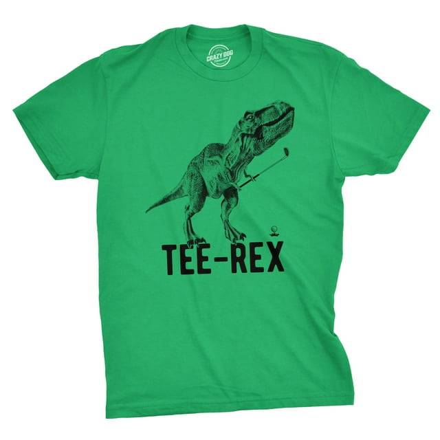 Mens Tee Rex Golf T Shirt Funny Dinosaur Trex Tee Gift for Golfing Dad (Green) - L