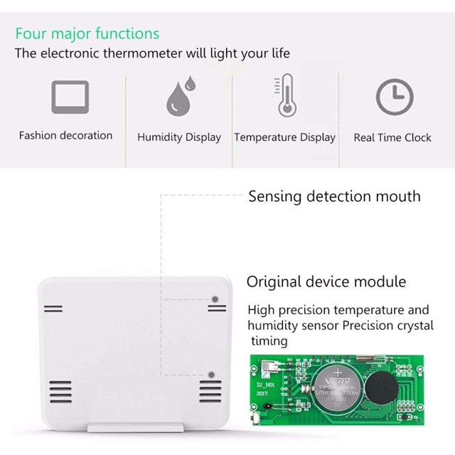 Termómetro higrómetro digital para interiores, estación meteorológica Despertador LCD C/F Temperatura conmutable Medidor de humedad Montaje en pared y soporte de mesa ZefeiWu 1327533446648