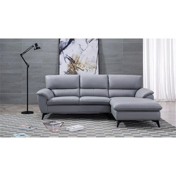 EK-L153L Gray Color With Faux Leather and Leather Match-Right Facing Chaise
