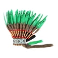 thumbnail image 2 of Tocado de plumas indio, tocado indio para festival, Halloween, espectáculo Blanco Verde, 2 of 6