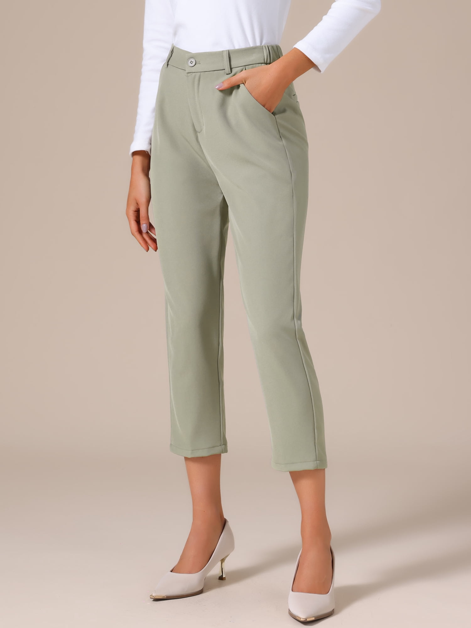 DARING DIVA Women's Capri Pants High Waist Cropped Pants with Pockets X-Large Khaki