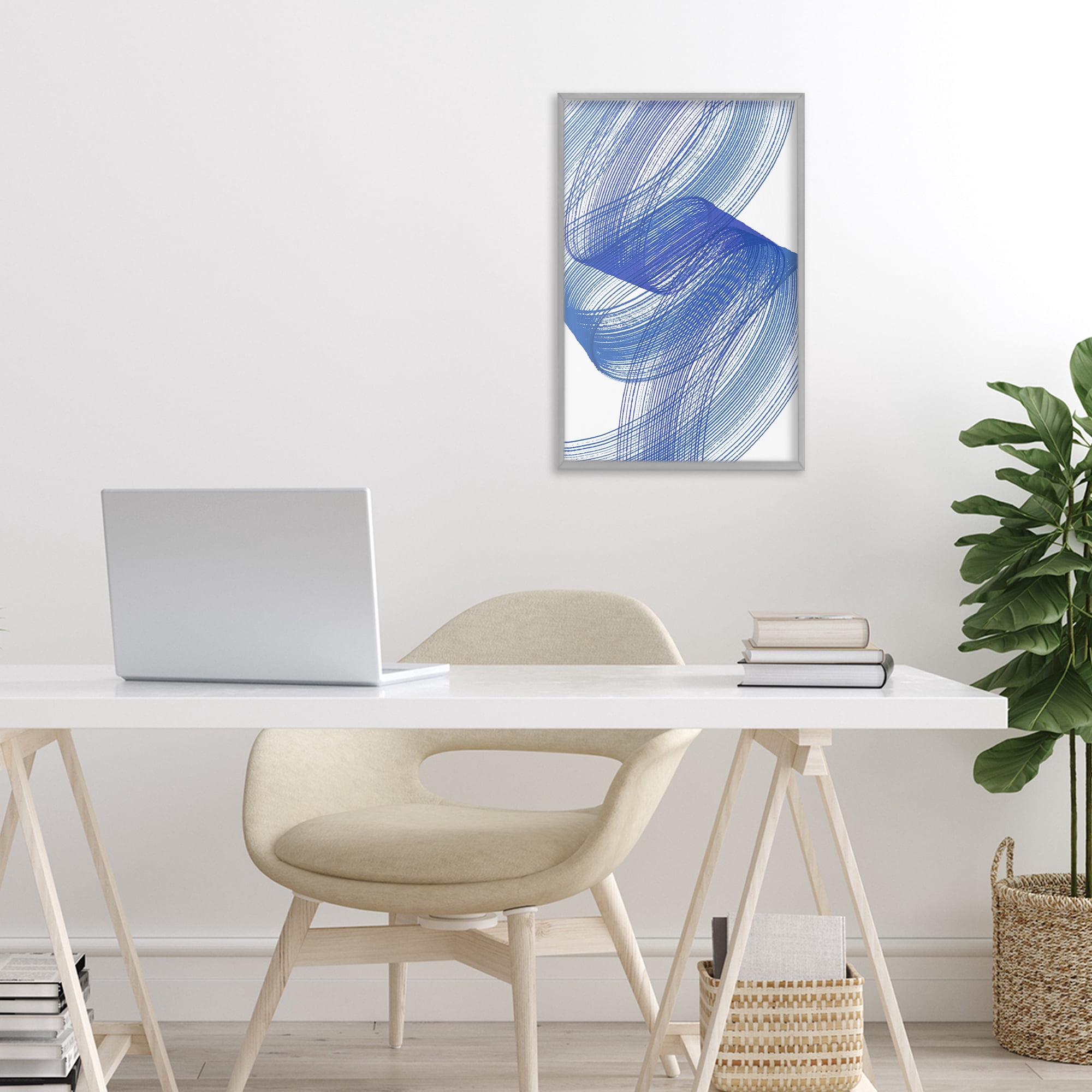 Stupell Industries Blue Lines Flowing In Motion Gray Framed Giclee Art, design by Martina Pavlova