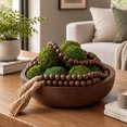 Rustic Bowl Set 14 Piece Rustic Table Decor Set Wooden Bowl with Moss Balls Brown ...