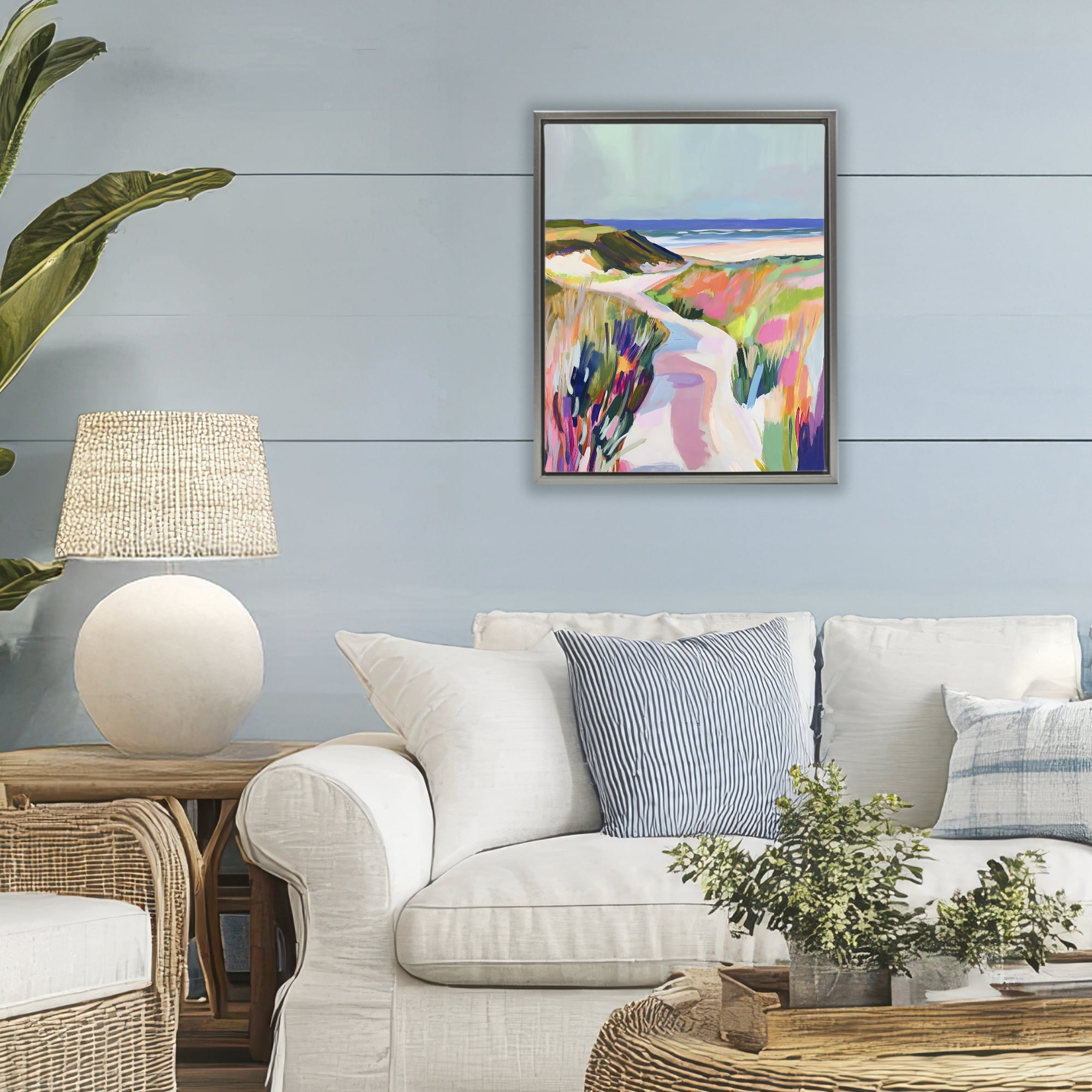 Stupell Industries Pathway Through Pastel Sand Dunes Gray Framed Floater Canvas Wall Art, design by The Prints Vibe