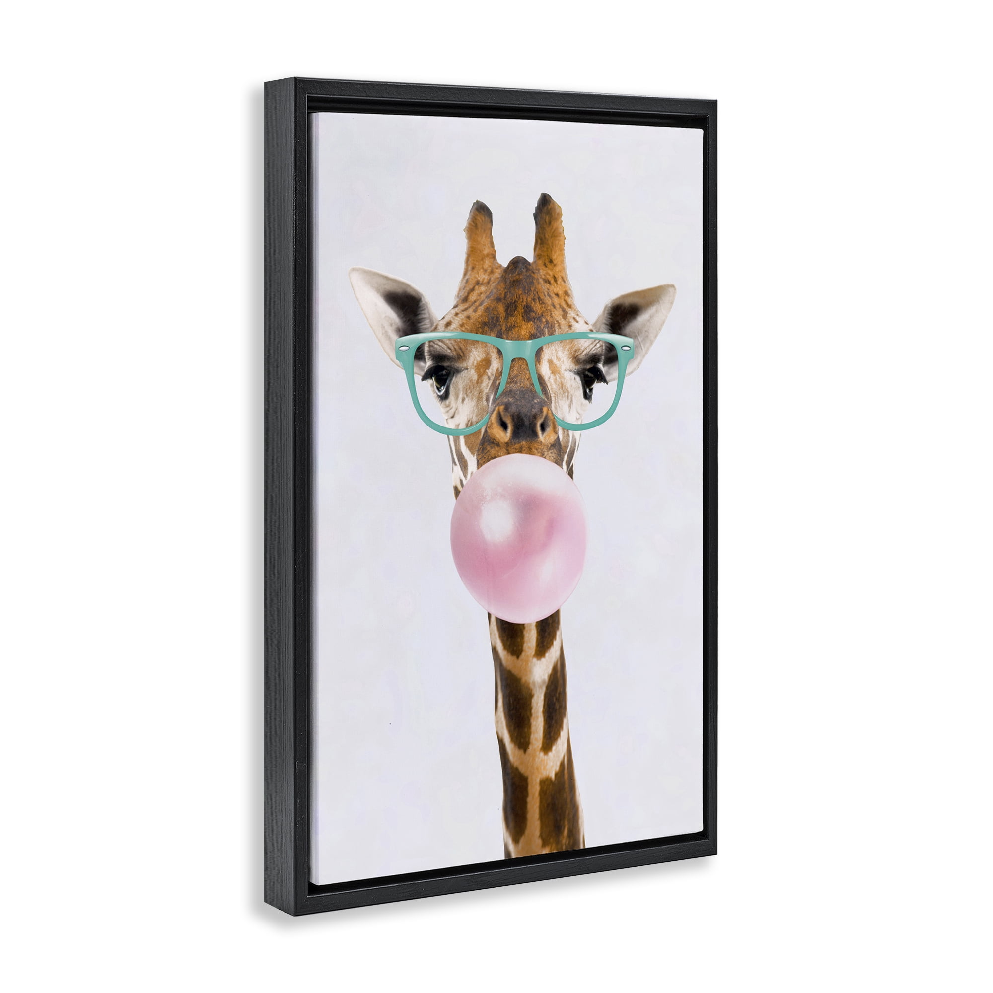 Stupell Industries Bubblegum Hipster Giraffe Animals Painting Black Floater Framed Canvas Art Print Wall Art, 17 x 25