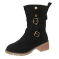 thumbnail image 5 of Womens Riding Boots Winter Fall Casual Suede Mid Calf Booties with Adjustable Buckle Strap and Button Lug Sole Chunky Stacked Heel Motorcycle Boots, 5 of 5