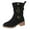 Black, variant on Women's Brown Suede Mid Calf Winter Boots Vintage Chunky Heel Slip On Knee Length Combat Booties Buckle Strap Motocycle Boots Size 9