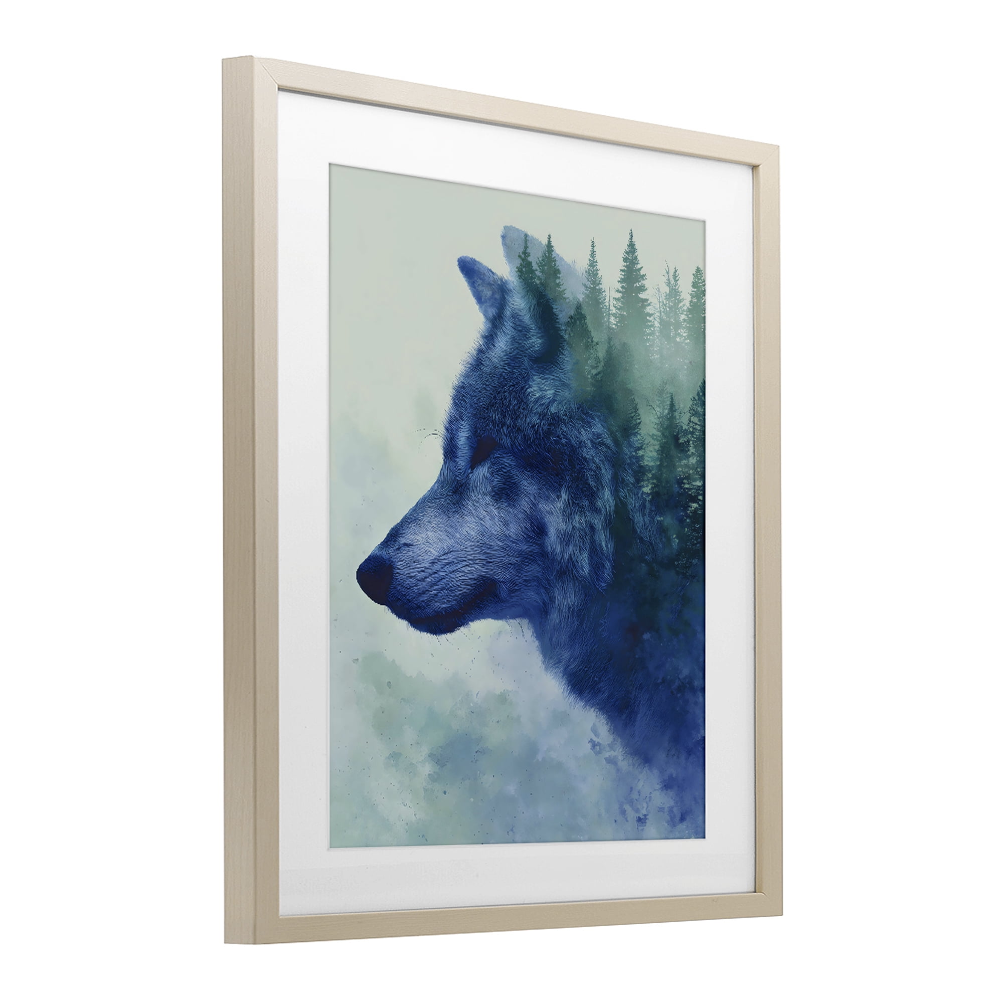 Stupell Industries Indigo Wolf in Misty Pines Birch Framed Print Under Glass, design by Franklyn Gregory