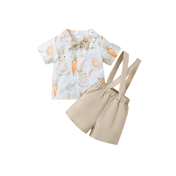 PureChapter Baby Boys' Clothing Sets Boys Summer Outfits Easter Bunny & Carrot Print Short Sleeve Bow Tie Shirt & Suspender Shorts 2-Piece
