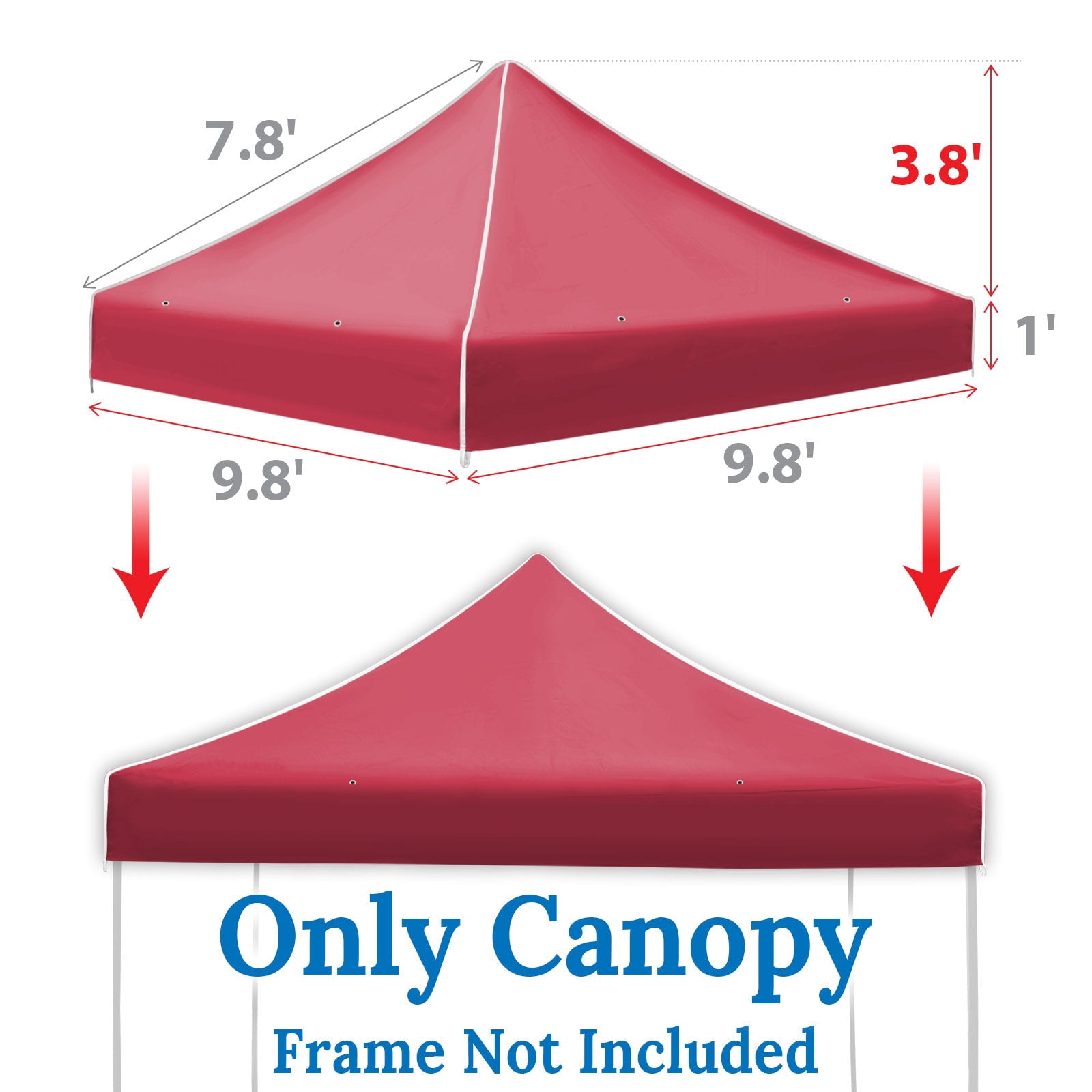 SUNNYOUTDOOR 10'x10' Canopy Replacement Top Cover for Pop Up Canopy Folding Tent Gazebo Sunshade Cover, Canopy ONLY (Burgundy)