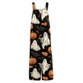 thumbnail image 4 of Stralyhd Pumpkin Face Graphic Womens Overalls Halloween Holiday Sleeveless Jumpsuit Party Jumpsuits with Pockets Spooky Horror Print Wide Leg Trousers Navy XL, 4 of 5