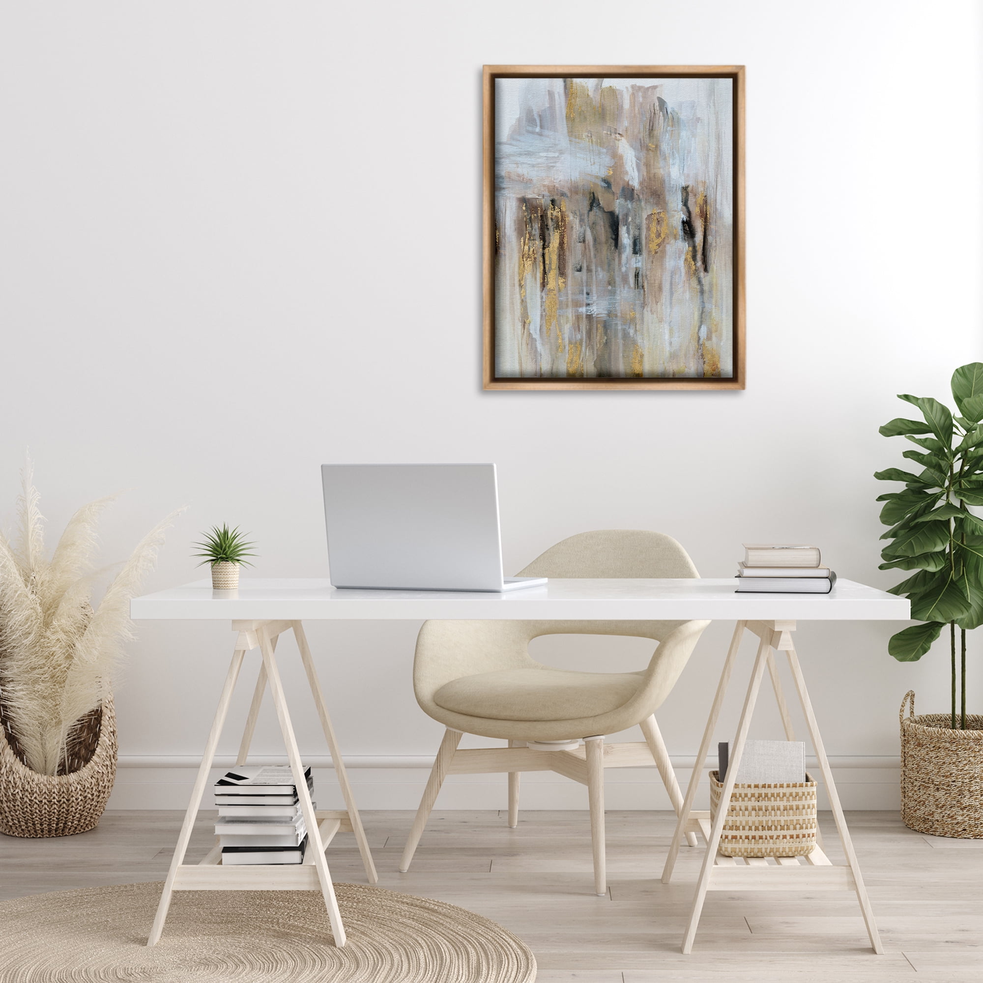 Stupell Industries Abstract Paint with Glam Accents Abstract Painting Brown Floater Framed Canvas Art Print Wall Art, 25 x 31