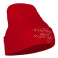 thumbnail image 4 of Glitter Happy Holiday Embroidered Long Knitted Beanie - Red OSFM, 4 of 5