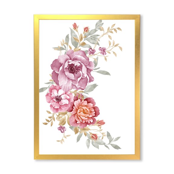Designart 'Bouquet of Purple and Pink Flowers III' Farmhouse Framed Art Print