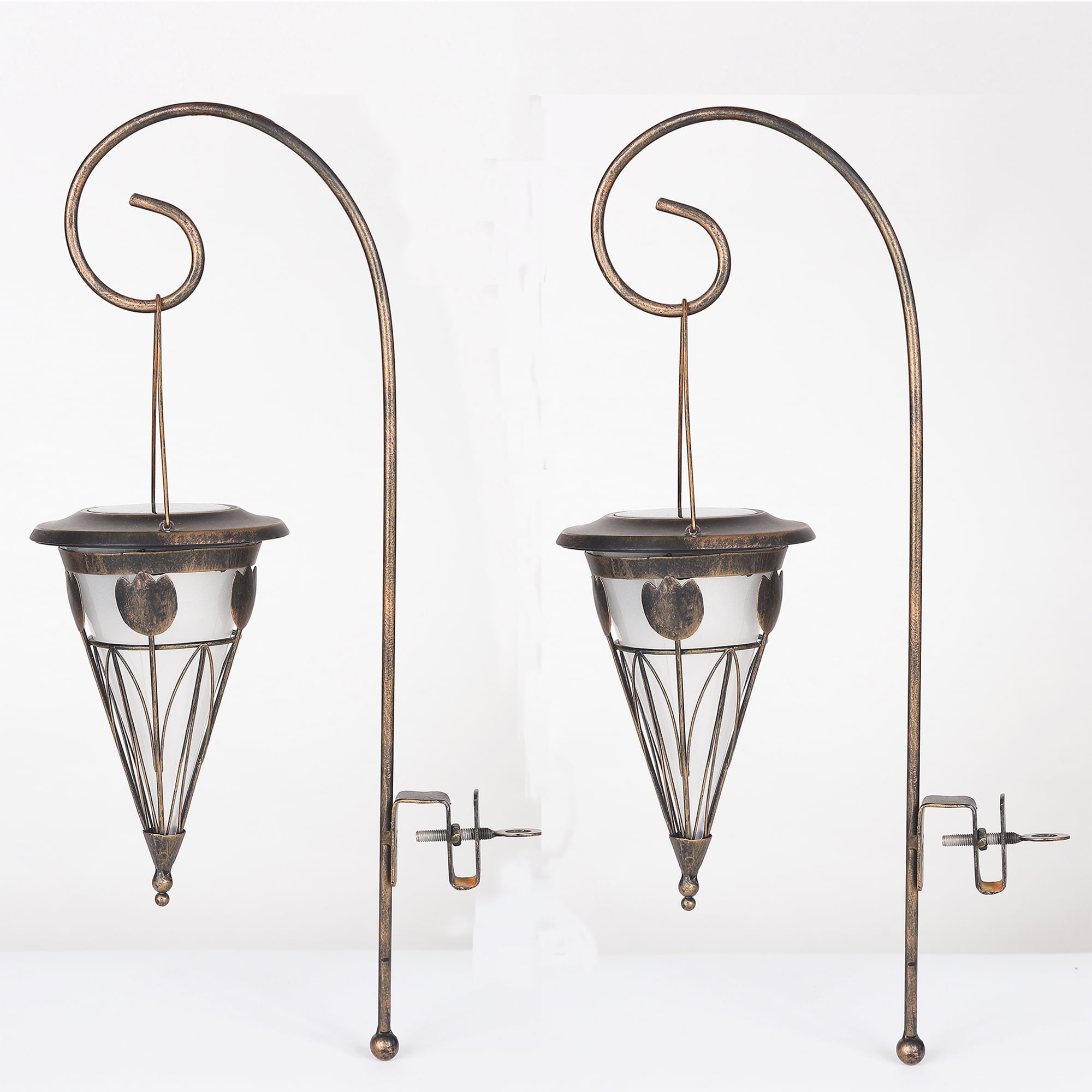 Set of 2 Tapered Solar Lights with Fence hook attachment
