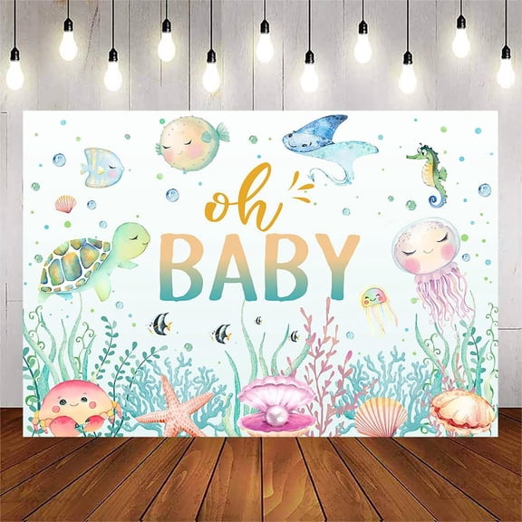 Under The Sea Theme Groovy Baby Shower Backdrop Oh Baby Ocean Baby Shower Photography Background Underwater World Party Decorations