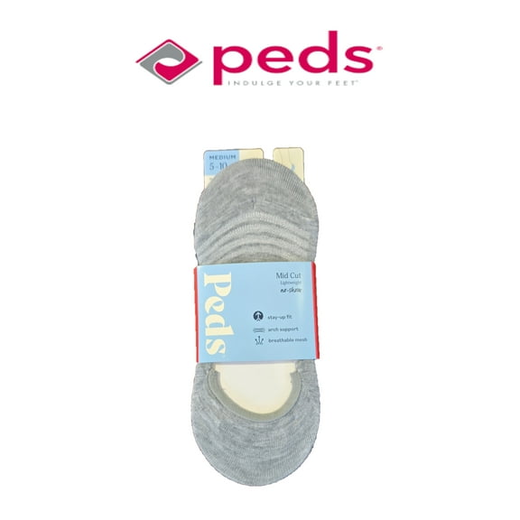 Peds Women's Mid-Cut Black & Gray Sport Mesh No Show Soft Liner Socks 6-Pack