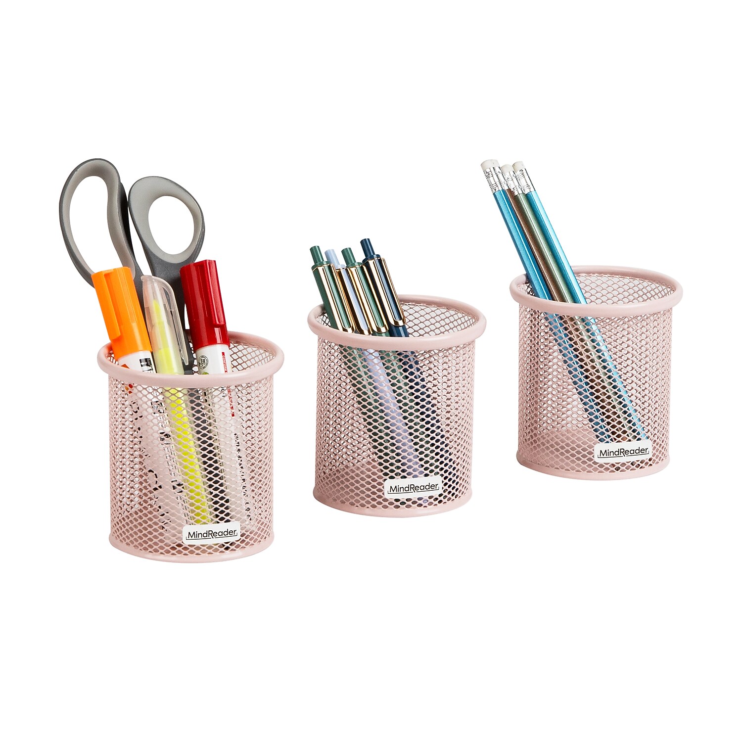Mind Reader Metal Pen and Accessory Holder Desk Organizer Pink 3-Pieces (CLIPMESH3-PNK)