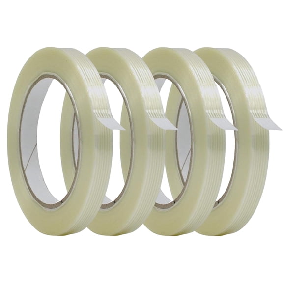 Fiberglass Reinforced Filament Strapping Tape: 4 Pack Heavy Duty Commodity Grade Fiber Reinforced Packing Tape, 4.3 Mil Thickness 125 lb Break 1/2 Inch x 60 yds