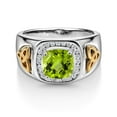 thumbnail image 3 of Gem Stone King Men's 925 Silver and 10K Yellow Gold Cushion Checkerboard Green Peridot and White Lab Grown Diamond Ring (2.76 Cttw) | Size 8, 3 of 6