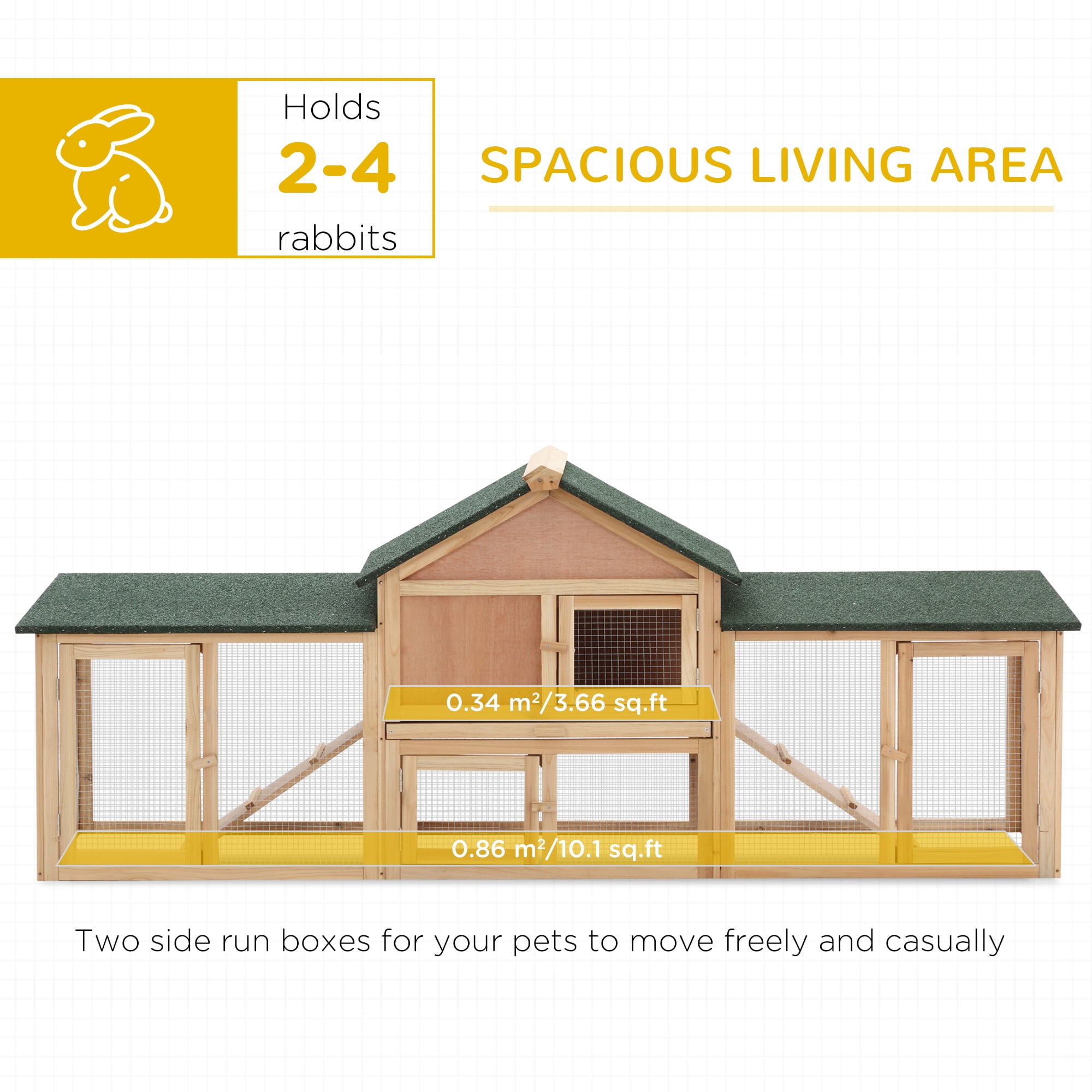 Pawhut Rabbit Hutch with Run Area Ladder Removable Tray, 83" L x 18" W x 33" H