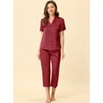 thumbnail image 3 of DARING DIVA Women's Satin Button Down Pajamas Sets XS Wine Red, 3 of 6