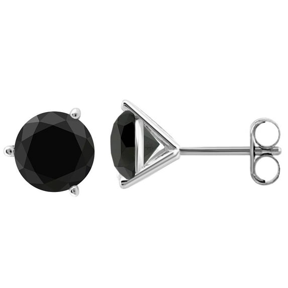 Mauli Jewels Ear Rings for Women 3.50 Carat Round Black Diamond Martini Stud Earrings Carat 14K White Gold 3-prong