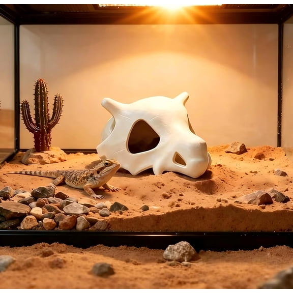 Skull Cave Reptile Hideout – Hollow Bone Shaped Resin Hide with Breathing Holes, for Leopard Gecko, Snake, Spider & Small Reptiles, Terrarium Decor (Small)