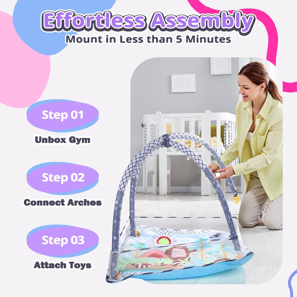 JoyStone 4 IN 1 Baby Activity Play Mat with 20 Balls, 5 Detachable Sound Toys, Baby Sensory Mat for for Toddler Infant 0-12 Months, Newborn Gift for Boys and Girls