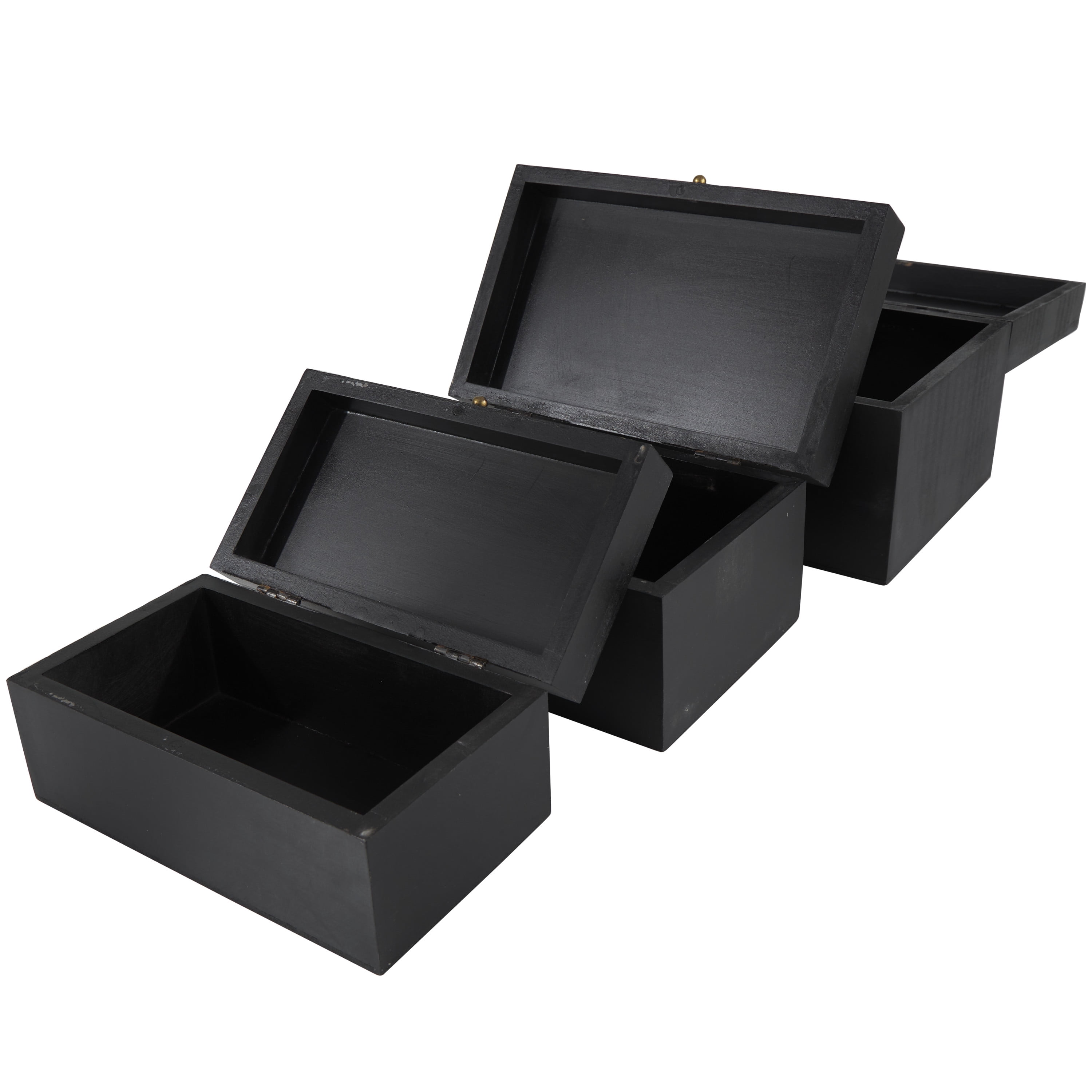 DecMode Intricate Carved Black Wood Decorative Box with Hinged Lid, 3 Count