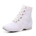 thumbnail image 2 of EliteGoogv Womens Ankle Boots Jazz Dance Shoes Lace Up Booties For Women High Top Round Toe Split Sole Low Heel Training Shoes US: 7 White, 2 of 9