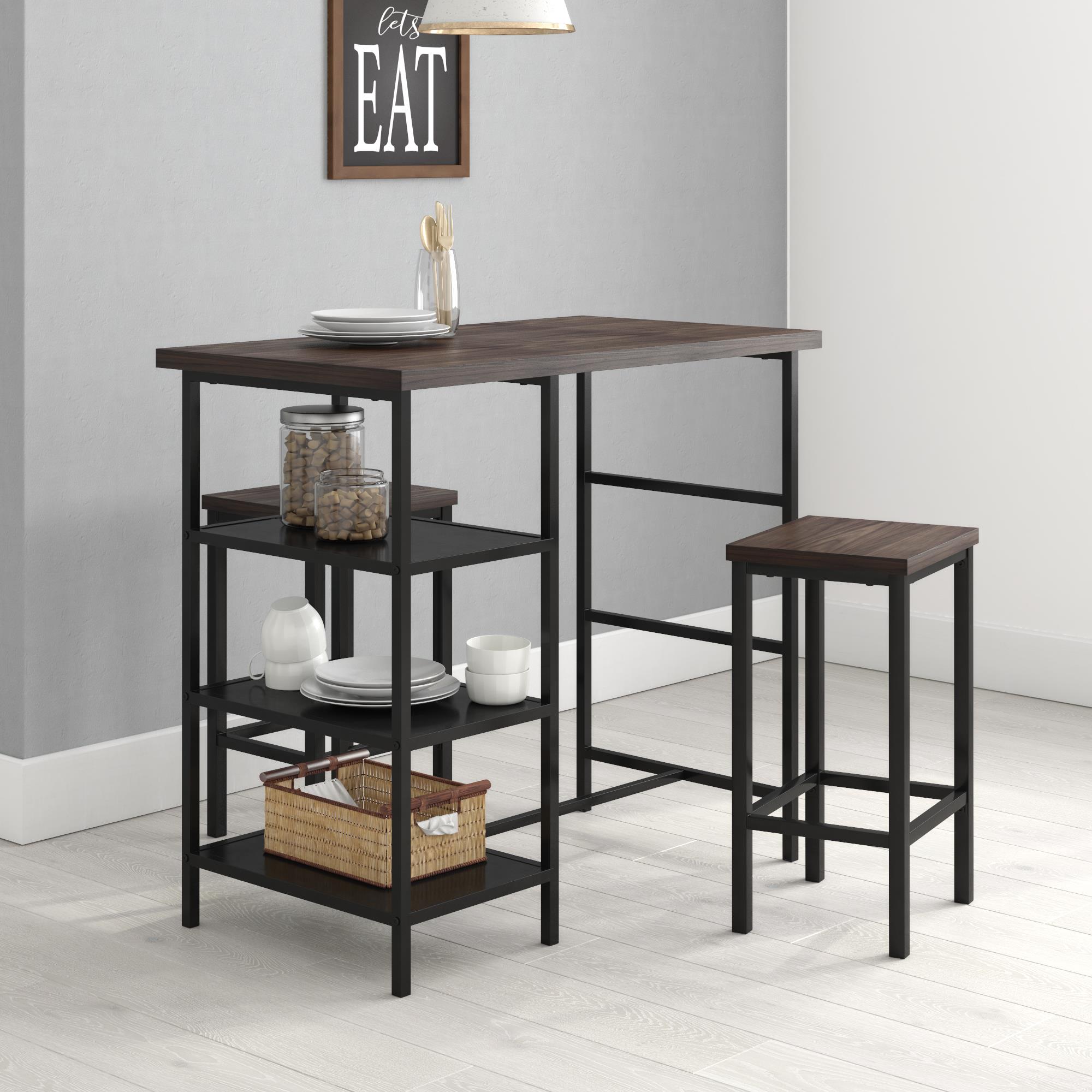 Mainstays 3 Piece Dining Pub Set Counter Height with Backless Barstools ...