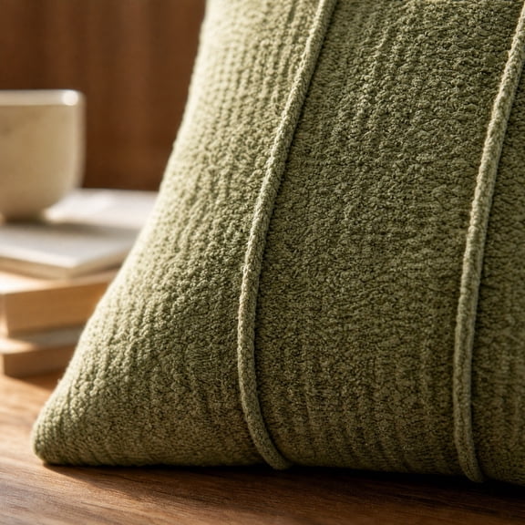 Green Decorative Square Throw Pillow Covers 18x18 Inch, Super Soft Chenille Pillows Farmhouse Fall Pillowcase for Living Room Bedroom Sofa Couch Cushion Cover White 45x45cm
