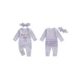 thumbnail image 2 of BemeyourBBs Newborn Baby Girls Mardi Gras Outfits Carnival Romper Waffle Knit Striped Bow Letter Embroidery Long Sleeve Jumpsuit Headband Fall Winter Spring Clothes, 2 of 9