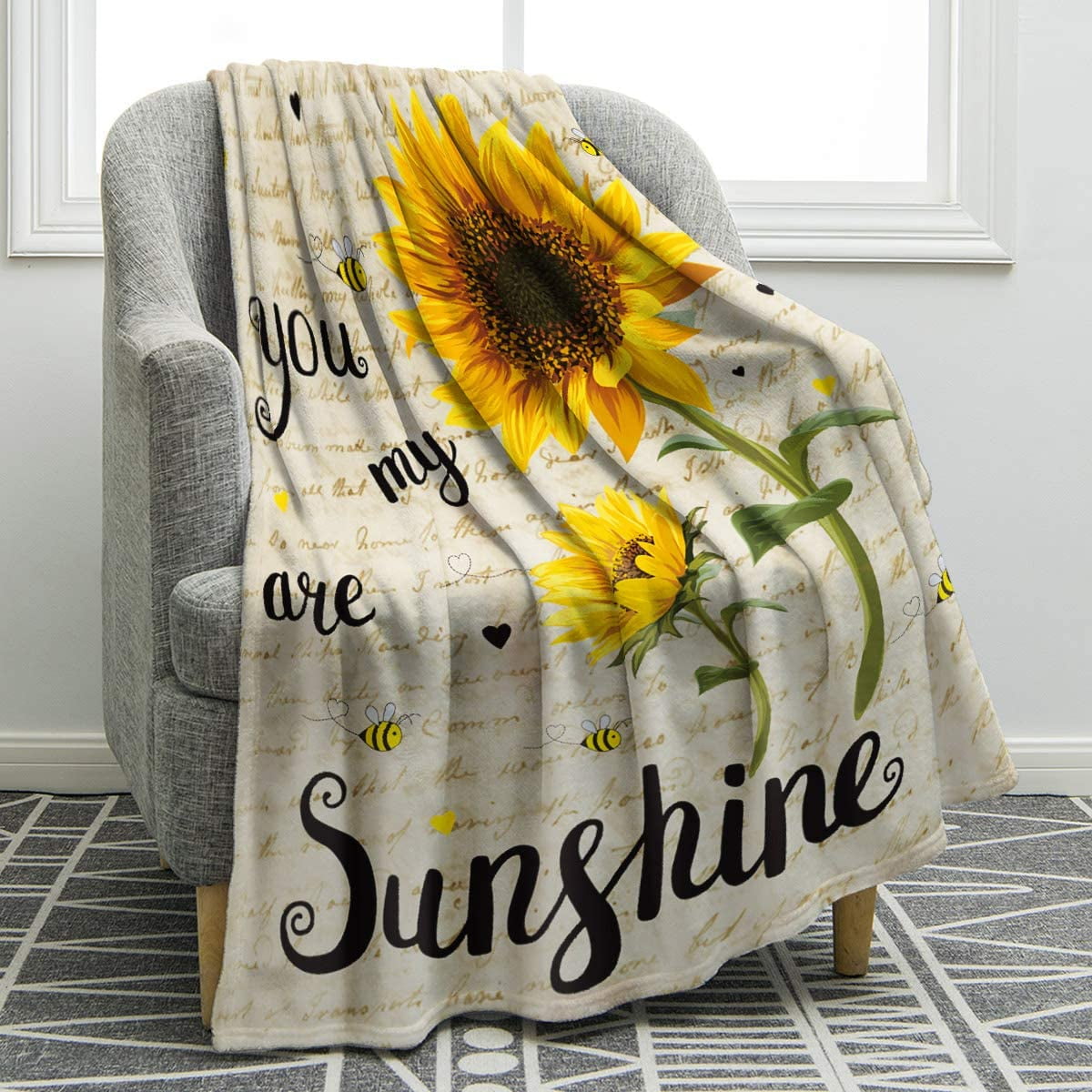 60x80 Sunflowers You Are My Sunshine Sherpa Blanket 