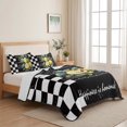 thumbnail image 5 of Twin XL Quilt Set 68''x98'', Summer Lemon Lightweight Summer Bedspread Coverlet Set with 2 Pillow Shams, Vintage Black Plaid Blue Spring Floral Breathable All Season Quilt Bedding for Dorm/Guest Room, 5 of 9