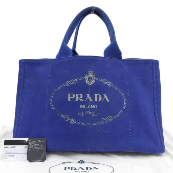 Pre-Owned Prada Canapa Tote L BN1872 Bag Handbag Canvas Blue (Good)
