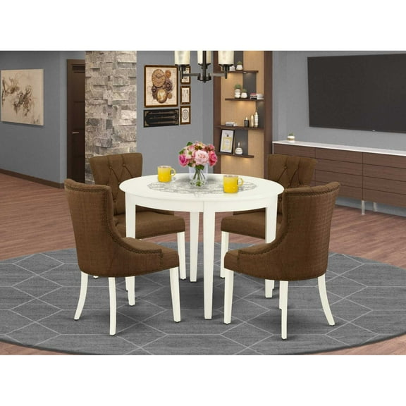 East West Furniture Dining Room Set Linen White, BOFR5-WHI-18