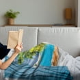 thumbnail image 3 of Beach Soft Flannel Fleece Throw Blanket, View from Window a Curtain Tropical Sun Rays Horizon Palm Ocean Print, Cozy Plush for Indoor and Outdoor Use, 50" x 70", Blue Green, by Ambesonne, 3 of 5